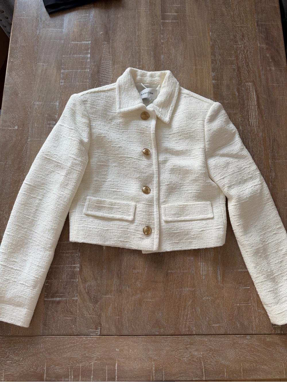 Babaton Off-White Cropped Bouclé Blazer with Gold Buttons